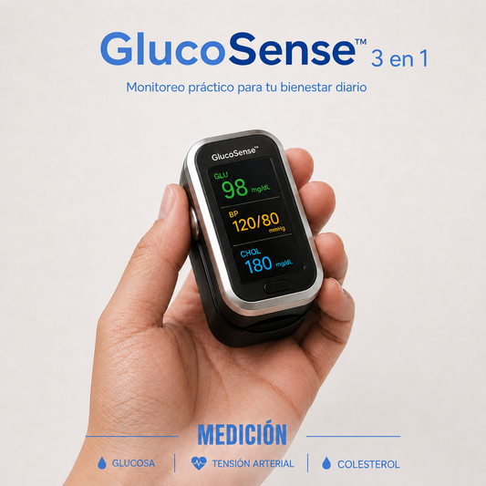 GlucoSense™ 3 en 1 : Medidor de Glucosa Sin Dolor + Colesterol + Presión Arterial + Oxígeno + ENVÍO GRATIS