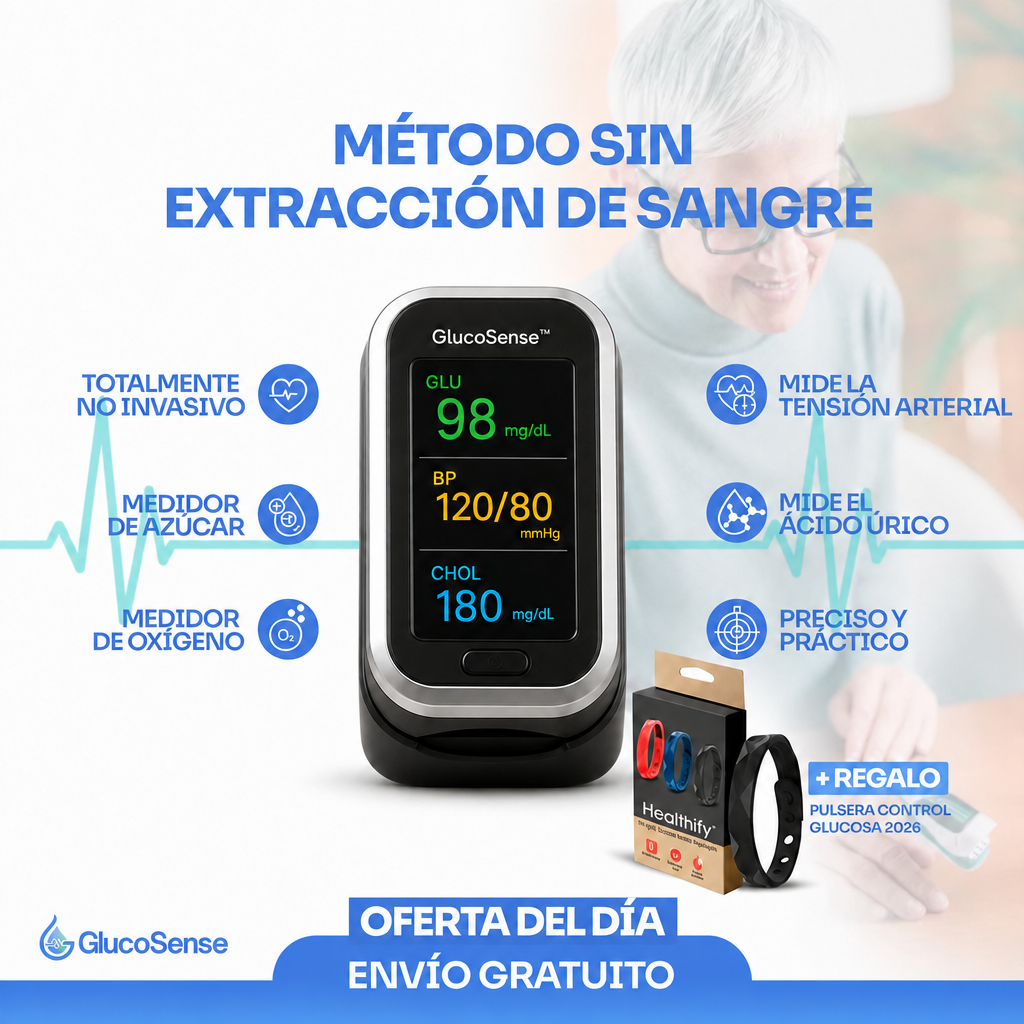 GlucoSense™ 3 en 1 : Medidor de Glucosa Sin Dolor + Colesterol + Presión Arterial + Oxígeno + ENVÍO GRATIS